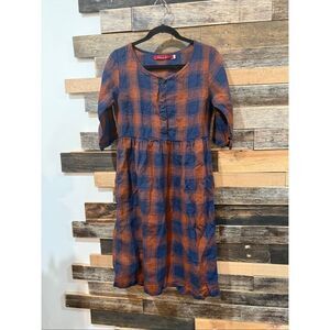 Pyne & Smith linen checks blue/brown dress size Small